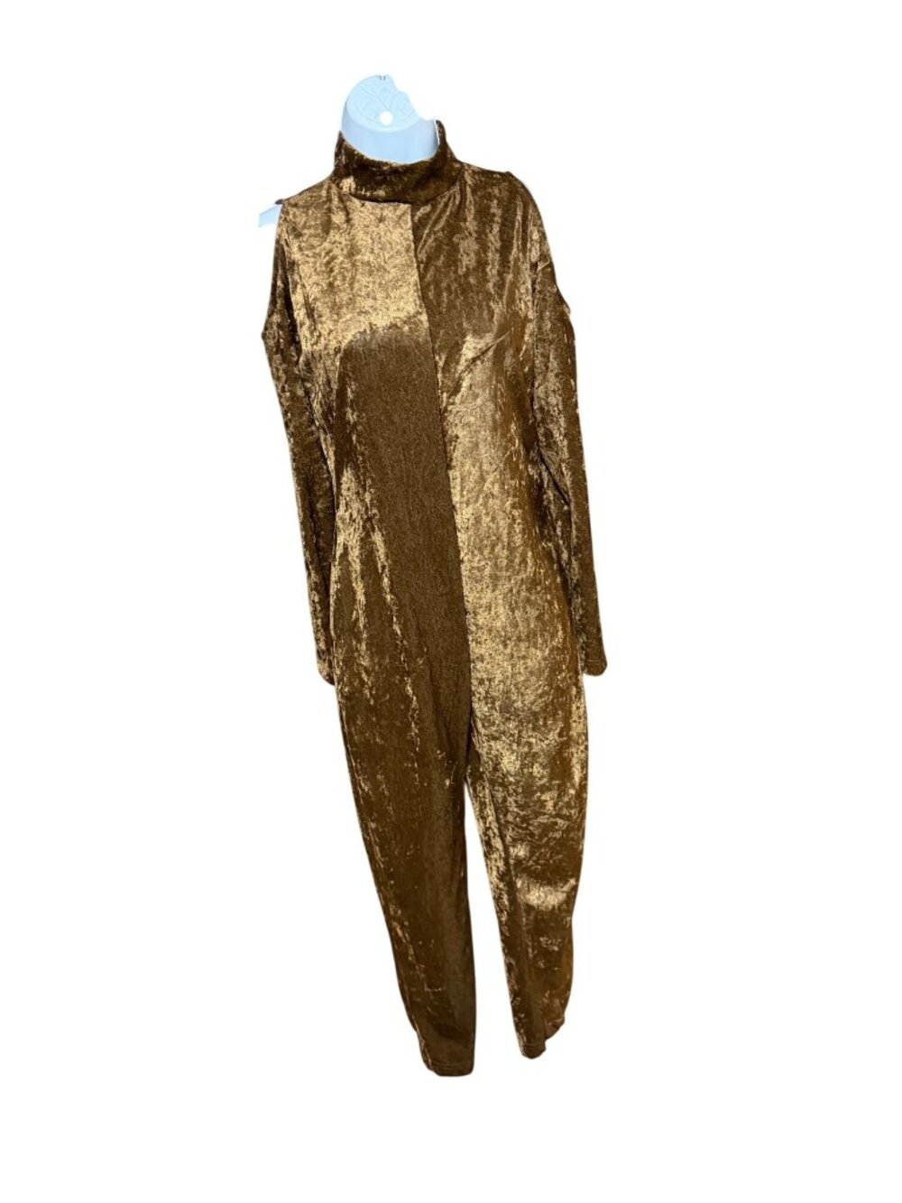 Vintage Happy Legs Velvet Gold Cold-Shoulder Jumpsuit With Mock Neck & Back Zipp - Picture 2 of 5